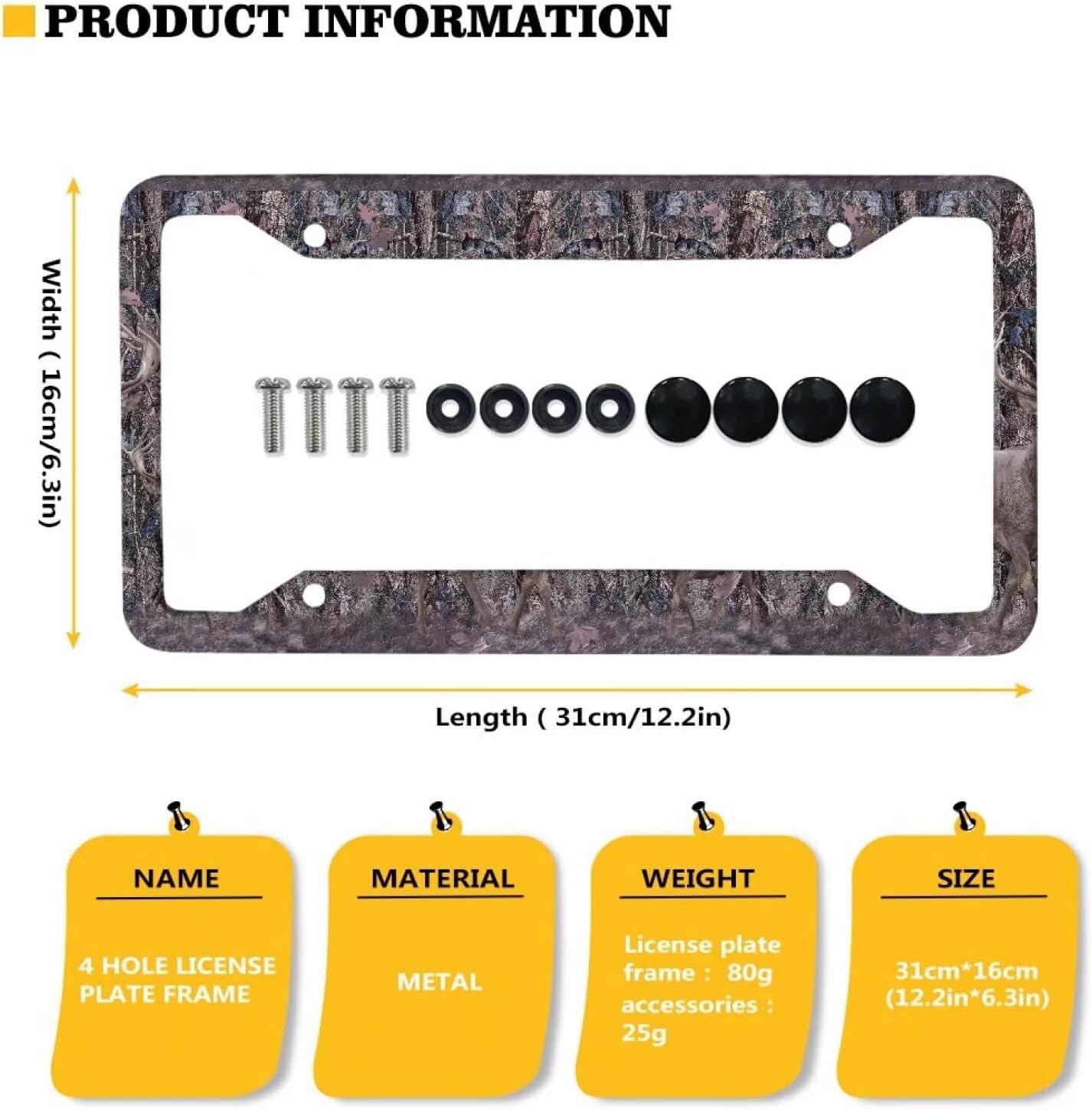 LedBack Gray Deer 2 Sets Pack Automotive Accessories, Premium Stainless Lightweight 4 Hole License Plate Frame,Universal Durable Car Tag Cover, License Plate Covers for Women Men