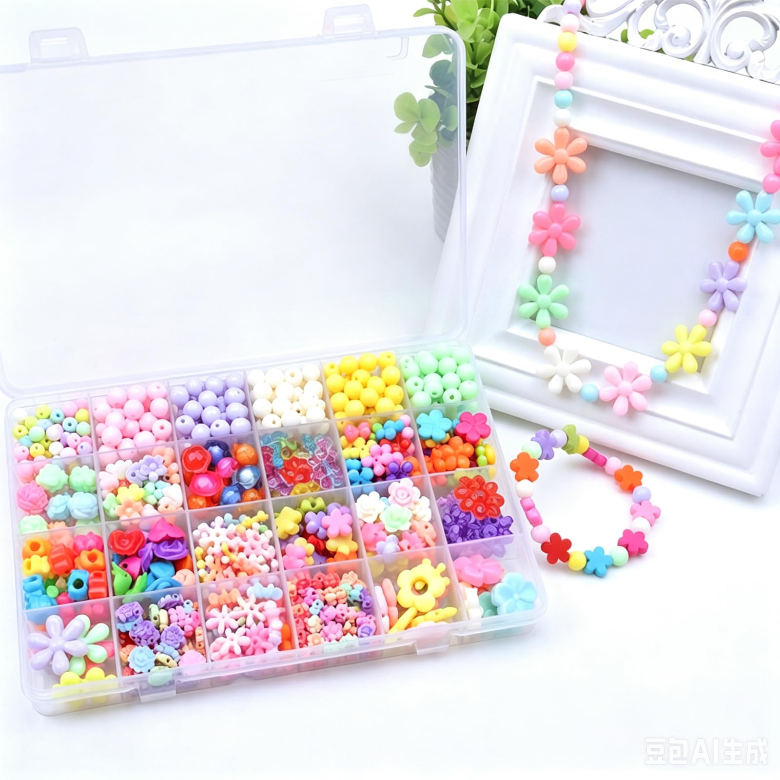 SKYPRO DIY Beaded Jewelry Making Kit, Acrylic Loose Beads & Spacer Beads, Handmade Bracelet Necklace Making Set with 24-Compartment Storage Box（Type5 580Pcs）