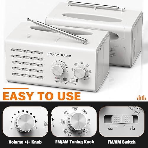 Miniatura 4 de Radio AM FM portátil, radio transistor Goodes con la mejor recepción, funciona con batería o alimentación de CA, altavoz, perilla de sintonización