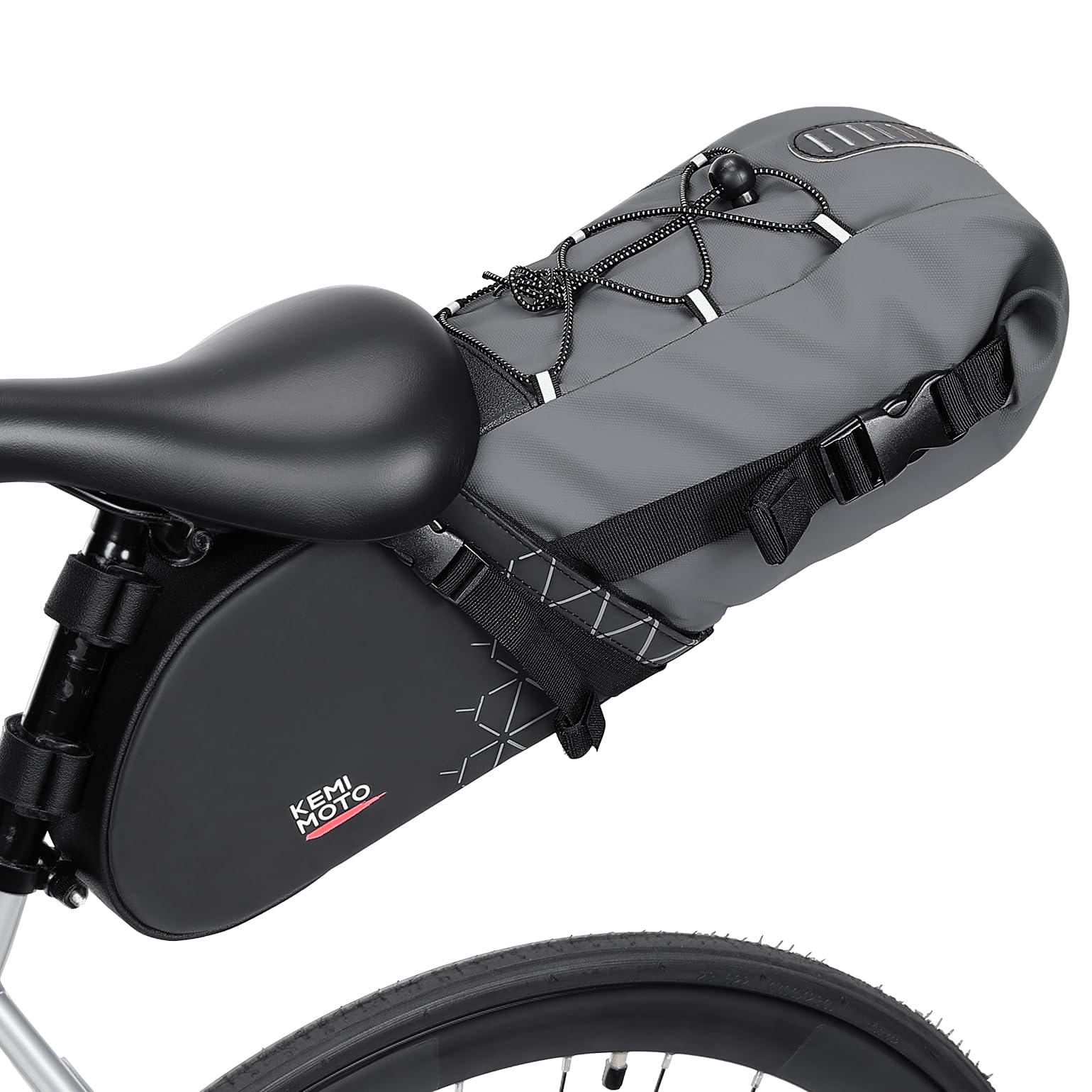 KEMIMOTO Satteltasche Fahrrad 11L, 100% wasserdichte Fahrradtasche Sattel, Fahrrad Sitztasche, Rennrad Satteltasche für E-Bike und MTB, mit Befetigungrimen zur Halterung