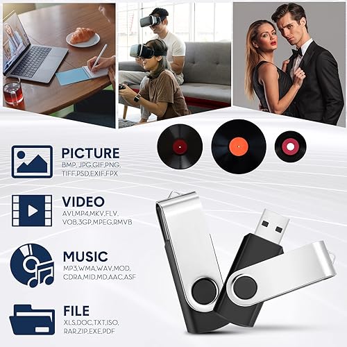 Miniatura 7 de Aoriher Paquete de 50 unidades flash USB 2.0 a granel, unidades de pulgar USB portátiles con cordones, unidades flash giratorias para almacenamiento