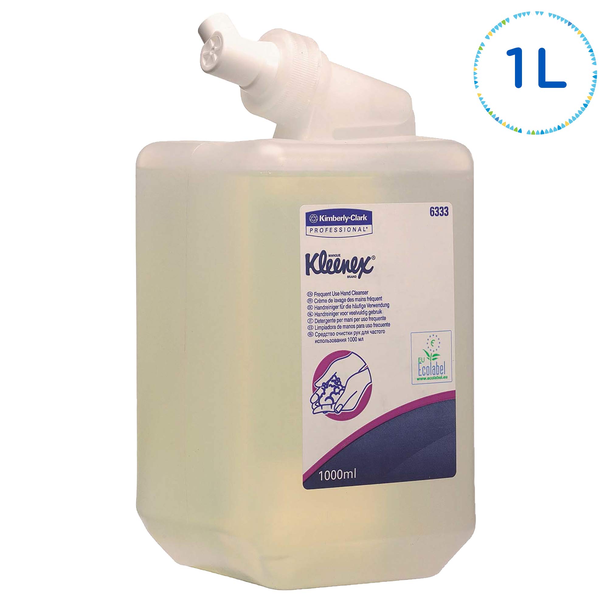 Kleenex® Savon Liquide pour les Mains 6333, Usage Fréquent, Incolore & Sans Parfum, Cartouches Compressibles Recyclables, 6 x 1 Litre (6 Litres au total)