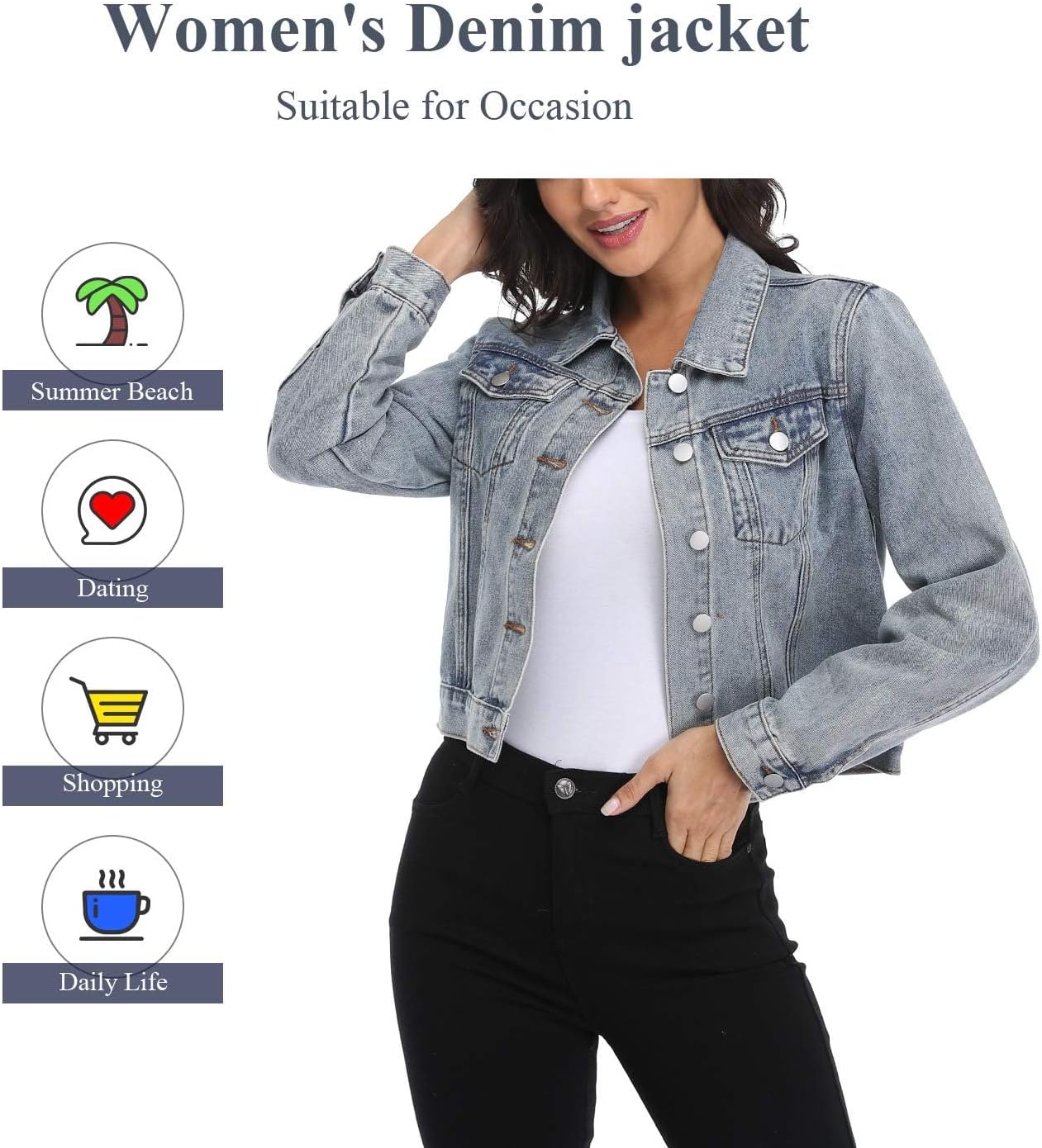 andy & natalie Women’s Denim Jackets Cropped Long Sleeve Basic Button Down Crop Jean Shacket with Pockets