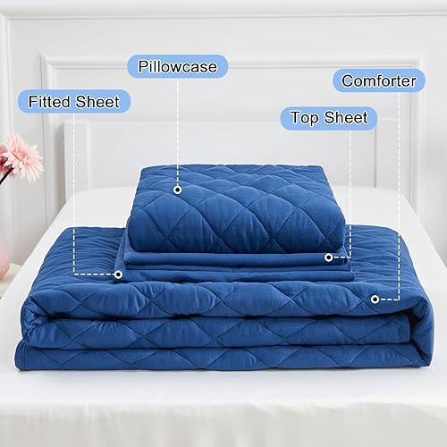 Miniatura 6 de Wowelife Juego de ropa de cama para niños pequeños, 4 piezas, color azul, juego de ropa de cama para niños y niñas, juego de edredón suave y ligero