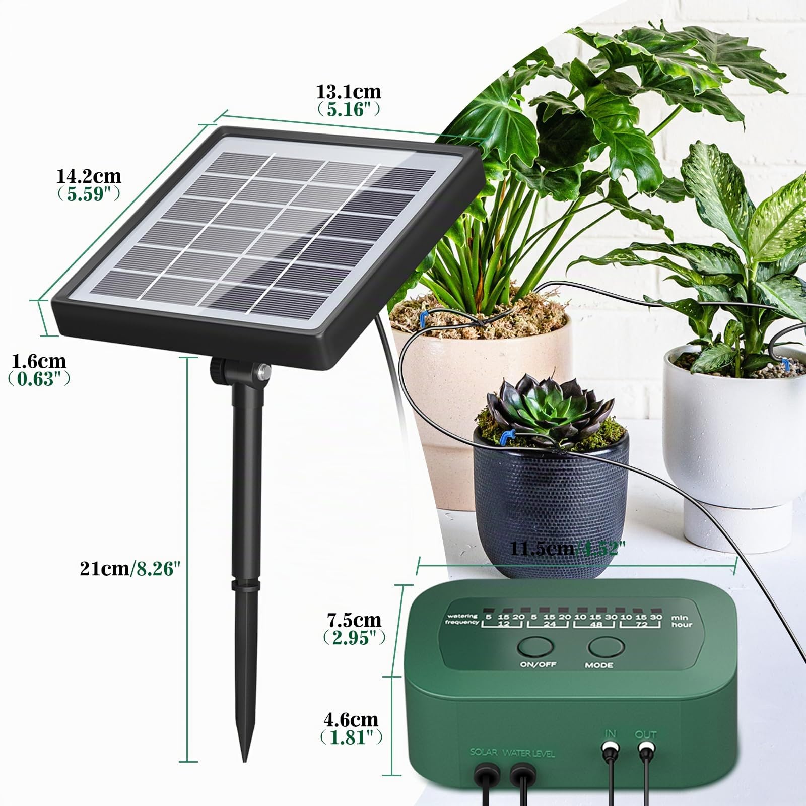SoulBay Kit de Riego Automático Solar con Temporizador de 12 Modos y Tubo de 150 cm para Plantas en Macetas de Jardín, Interiores y Exteriores
