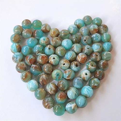 Miniatura 2 de 200 cuentas de cristal acrílico para hacer joyas, cuentas redondas sueltas, encantos, patrones de mármol para pulseras, aretes, collares, anillos,