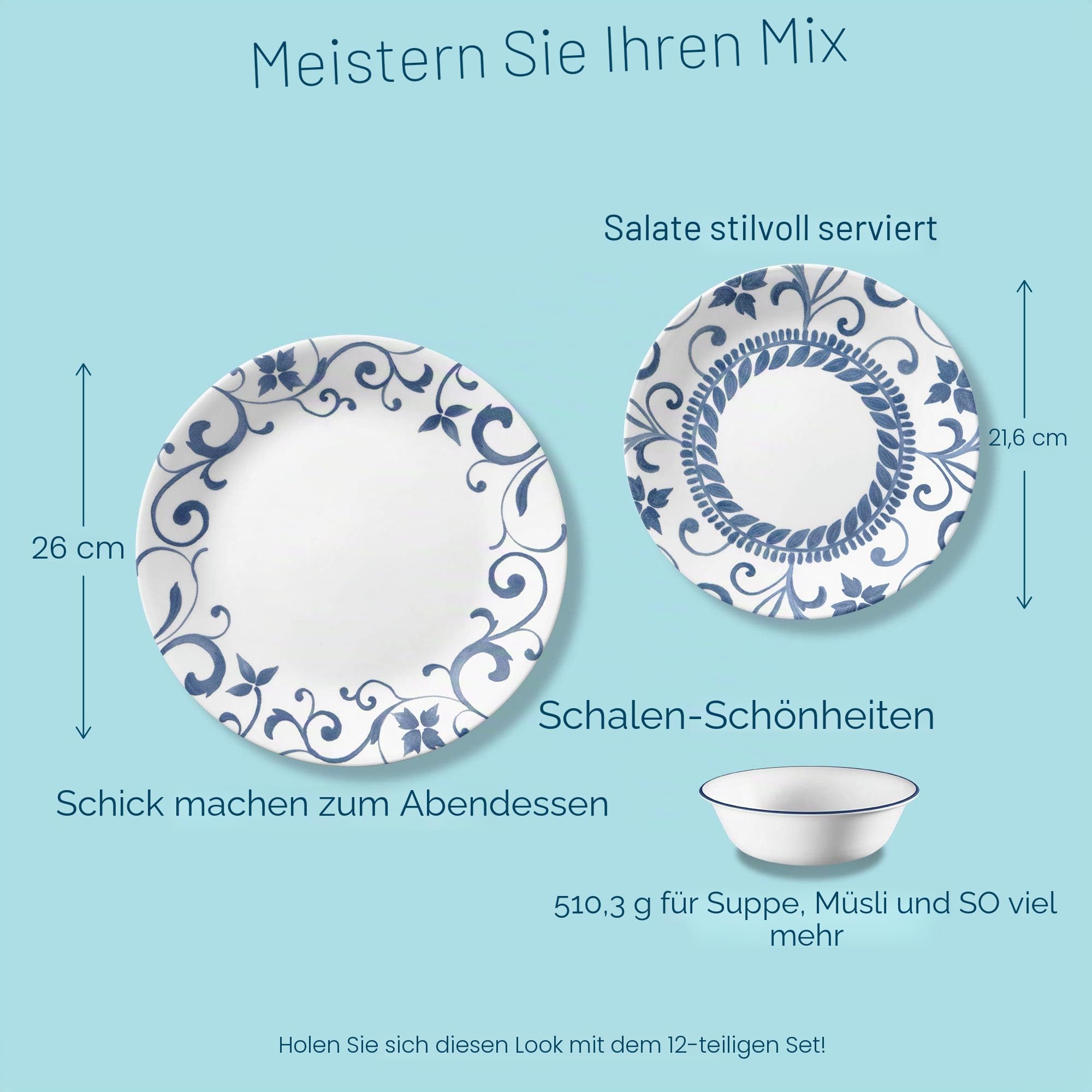 Corelle 3516 Tafelservice für 4 Personen, splitterfest, Glas, Artemis, Vitrelle