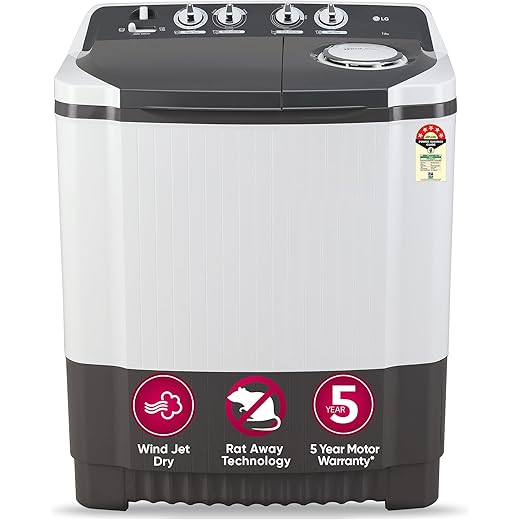 LG 7 Kg 5 Star Wind Jet Dry Semi-Automatic Top Loading Washing Machine (P7020NGAZ, Dark Gray, Rat Away Feature)