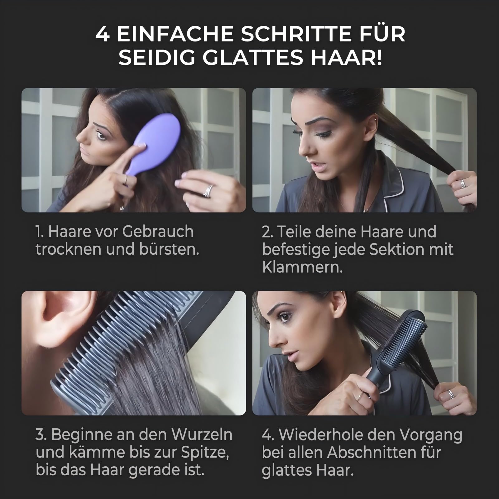 TYMO RING Glättbürste, Verbrühungsschutz Glätteisen, Glättungskamm verhindert Haarziehen, 25s Schneller Keramikerwärmung, Professioneller Haarglätter zum Glätten, 5 Wärmestufen, 130°C-230°C, Schwarz