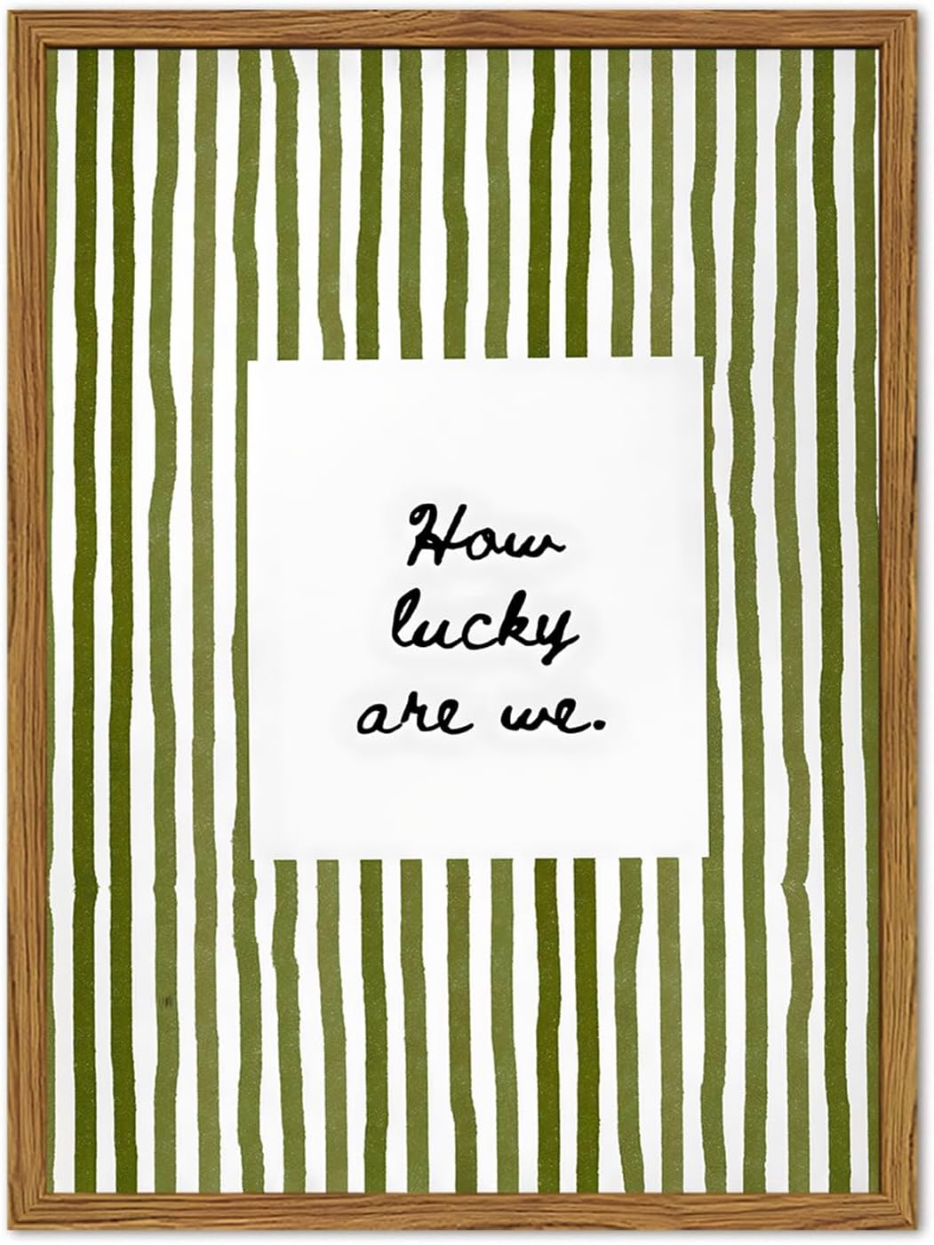 Framed How Lucky Are We Wall Art, Green Striped Pictures Wall Decor, Trendy Inspirational Quote Paintings Canvas Prints Preppy Home Decor for Living Room Bedroom Office Dorm 12x16 inch