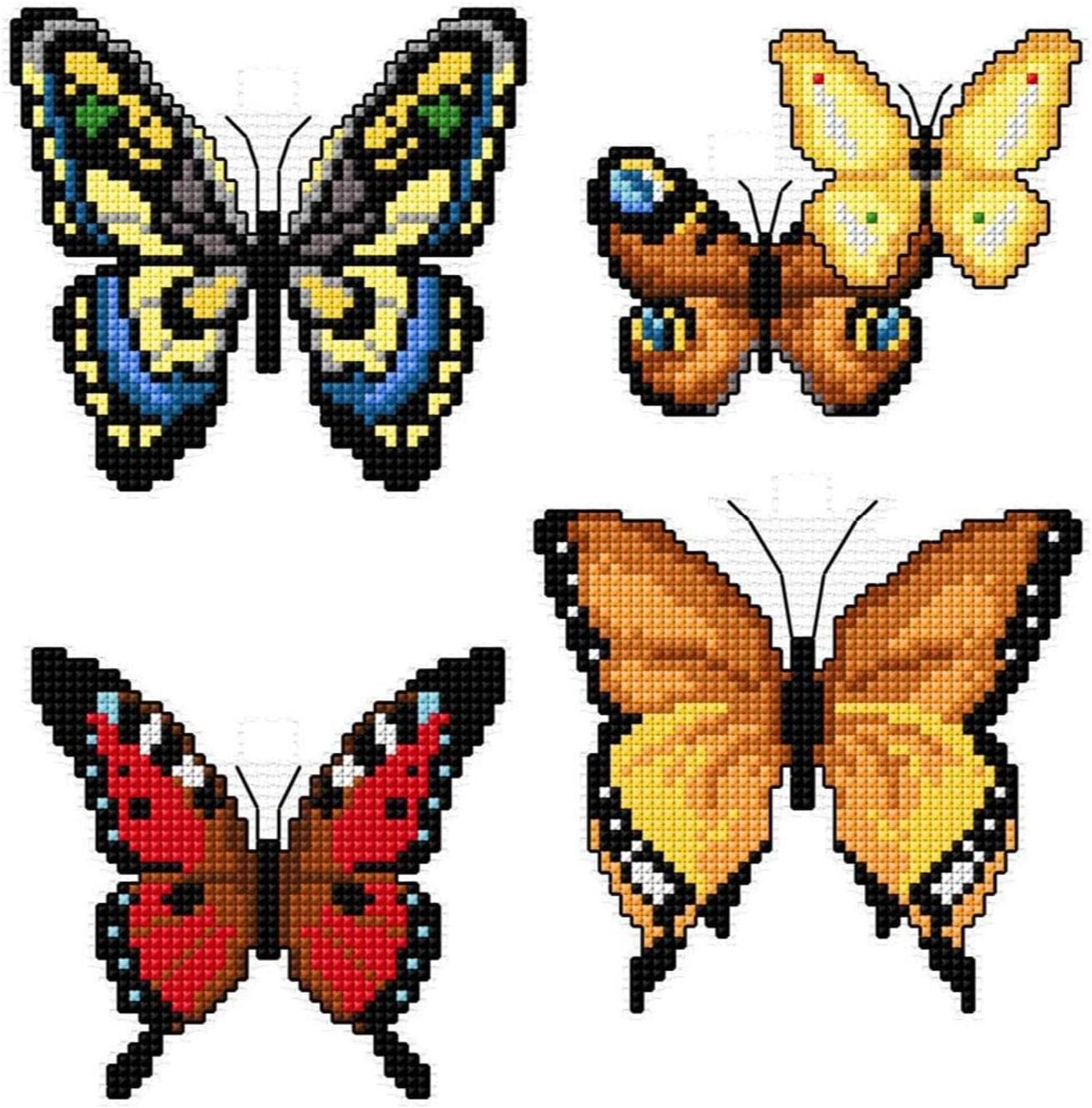 Counted Cross-Stitch Kit on Plastic Canvas with Butterflies. 4 Cute Ornaments Different Dimensions 117CS. 14 Count Plastic Canvas Sheets 8.27x11.02 Inches. Great for Embroidery & Needlework Amateurs