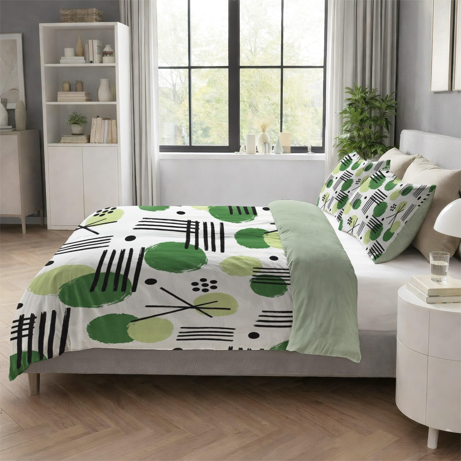 Biancheria da letto 200 x 200 cm, motivo geometrico nordico moderno, in microfibra, non necessita di stiratura e antipiega, copripiumino con chiusura lampo + federa