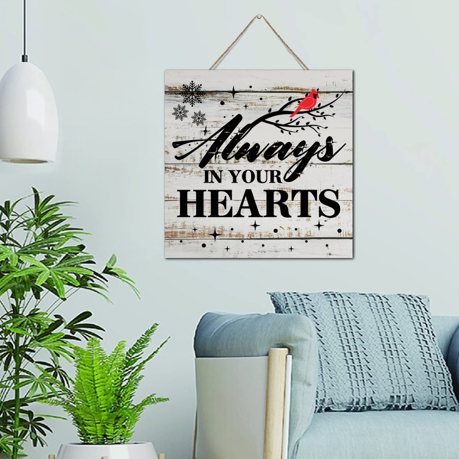 Décoration murale en bois vieilli cardinal un hommage poétique Always in Your Hearts pour le salon