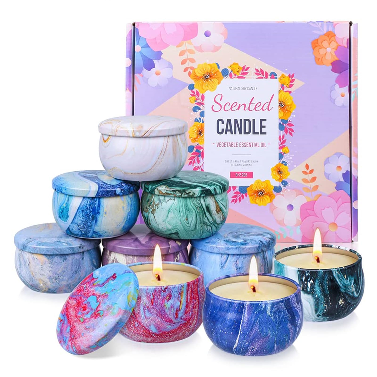 OFUN Scented Candles Gifts for Women, 9 Pack Candle Gift Set, Natural Soy Wax Aromatherapy Candles, Gift Sets Idea for Her, Girls, Friends, Mother's Day, Birthday, Valentines, Christmas