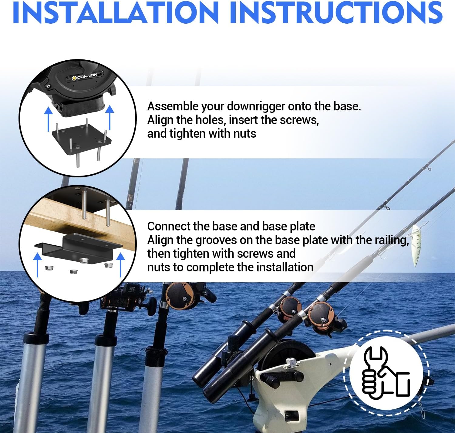 Universal Gimbal Mount for Cannon, Heavy Duty Downrigger Rail Mount for 2.5" x 2.5", Alloy Steel Downrigger Bracket for Cannon, Downrigger Mount Fishing Accessories