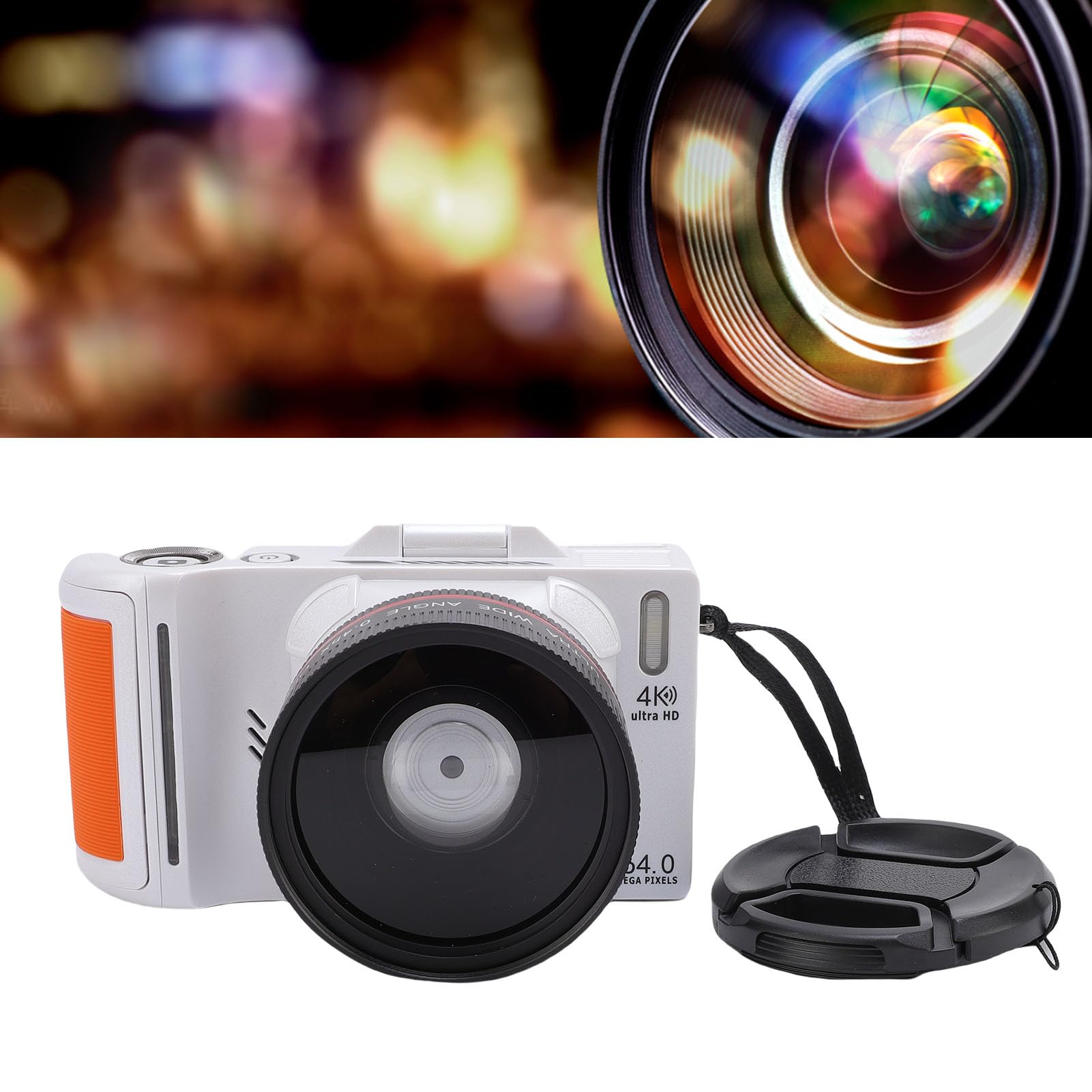 SENECESLI Fotocamera Digitale 4K Fotocamera Digitale HD da 64MP per Fotografia 18x Zoom Anti Shake Auto Focus e Compatto Portatile per Principianti (Bianco)
