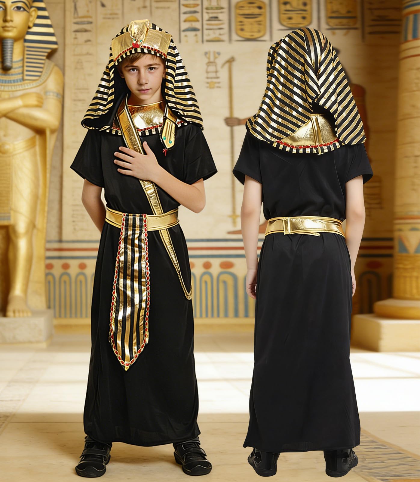 KumSoomliy Boys Egyptian Costumes for World Book Day Kids Fancy Dress Ancient Egyptian King Costume for Boys Age 7-8 Years - Image 2