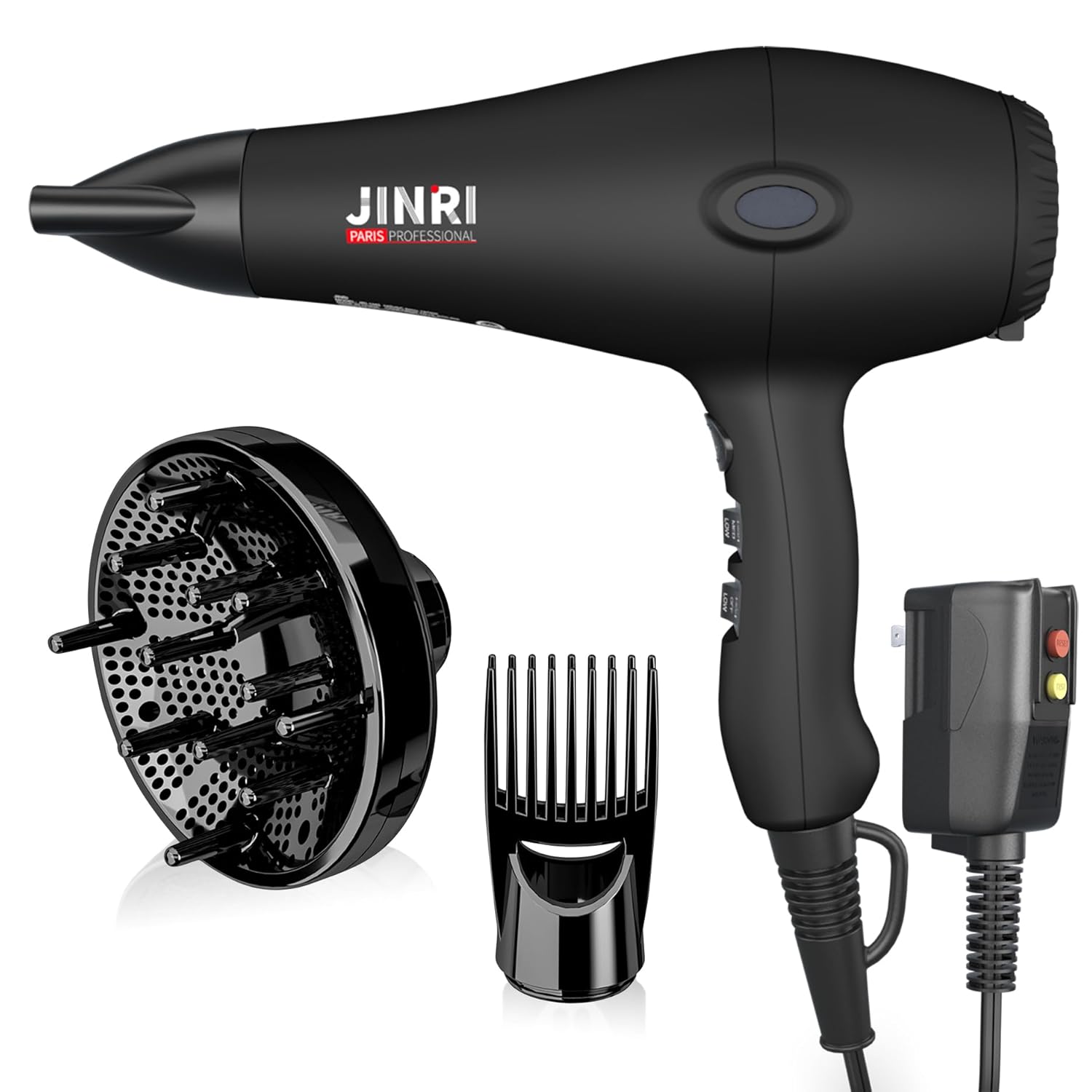 Hair Dryer - JINRI 1875W Diffuser Blow Dryer for Salon Personal Use Powerful Fast Drying with Diffuser Nozzle