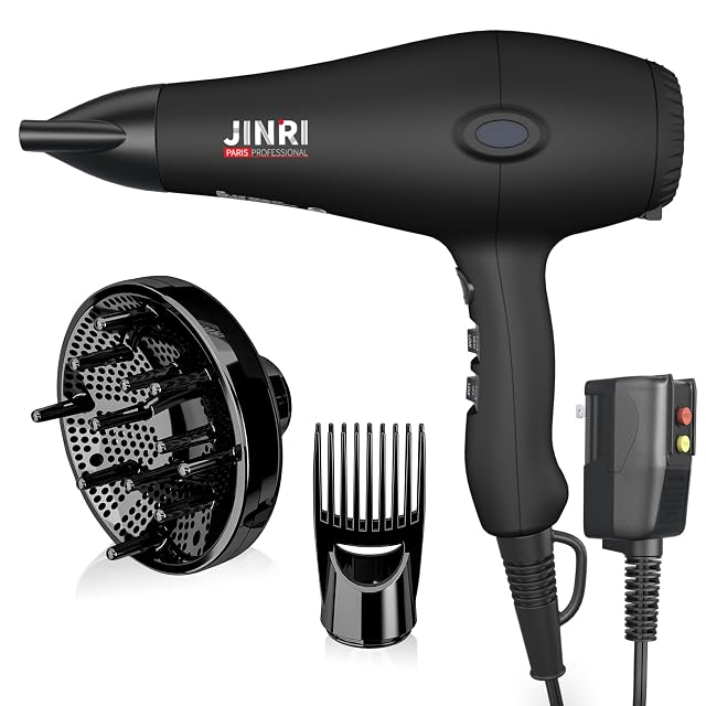 Hair Dryer - JINRI 1875W Diffuser Blow Dryer for Salon Personal Use Powerful Fast Drying with Diffuser Nozzle