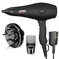Hair Dryer - JINRI 1875W Diffuser Blow Dryer for Salon & Personal Use – Powerful, Fast Drying with Diffuser & Nozzle and Comb for Women & Men, ALCI Safety Plug, Black-Blue