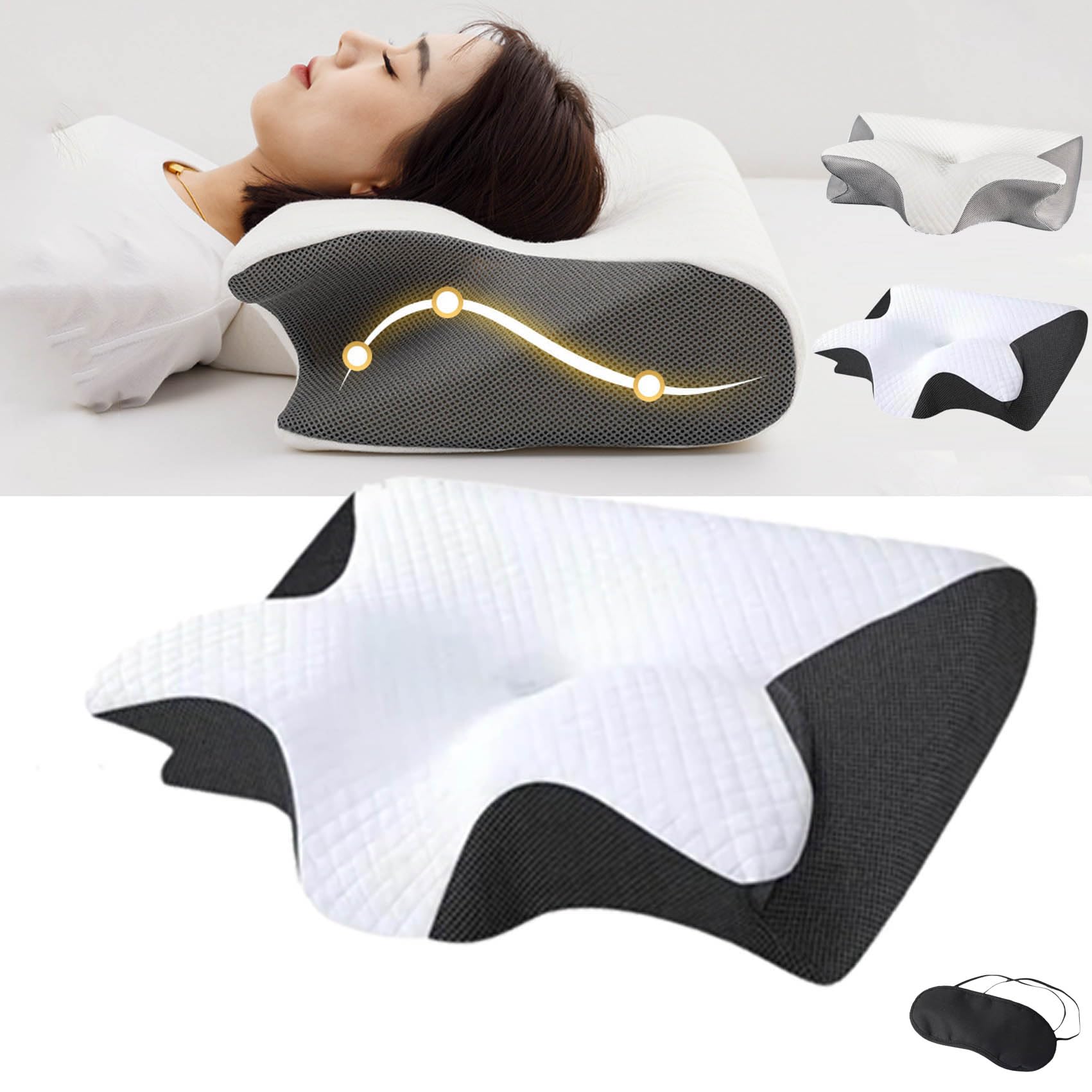 Xintianwang Oreiller Ergonomique Cervical, Dites Adieu Aux Douleurs Cervicales avec L’Oreiller,Ergonomique en Mousse à Mémoire De Forme 2 en 1, pour Sommeil Latéral Et Dorsal (Noir)