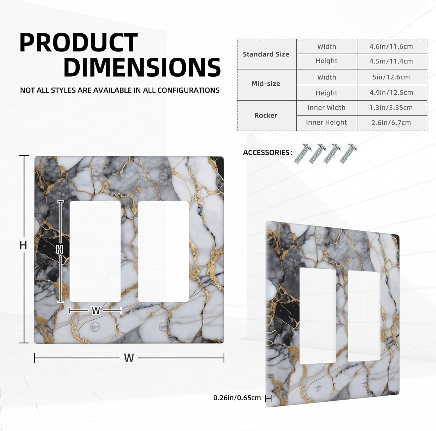 Decorative Outlet Covers Abstract Grey Marble Grizzly Golden Line 2 Gang Wall Plate Double Rocker Two Switch Wall Cover Plate Jumbo Electrical GFCI Face Plate for Kitchen Bathroom Decor image 5