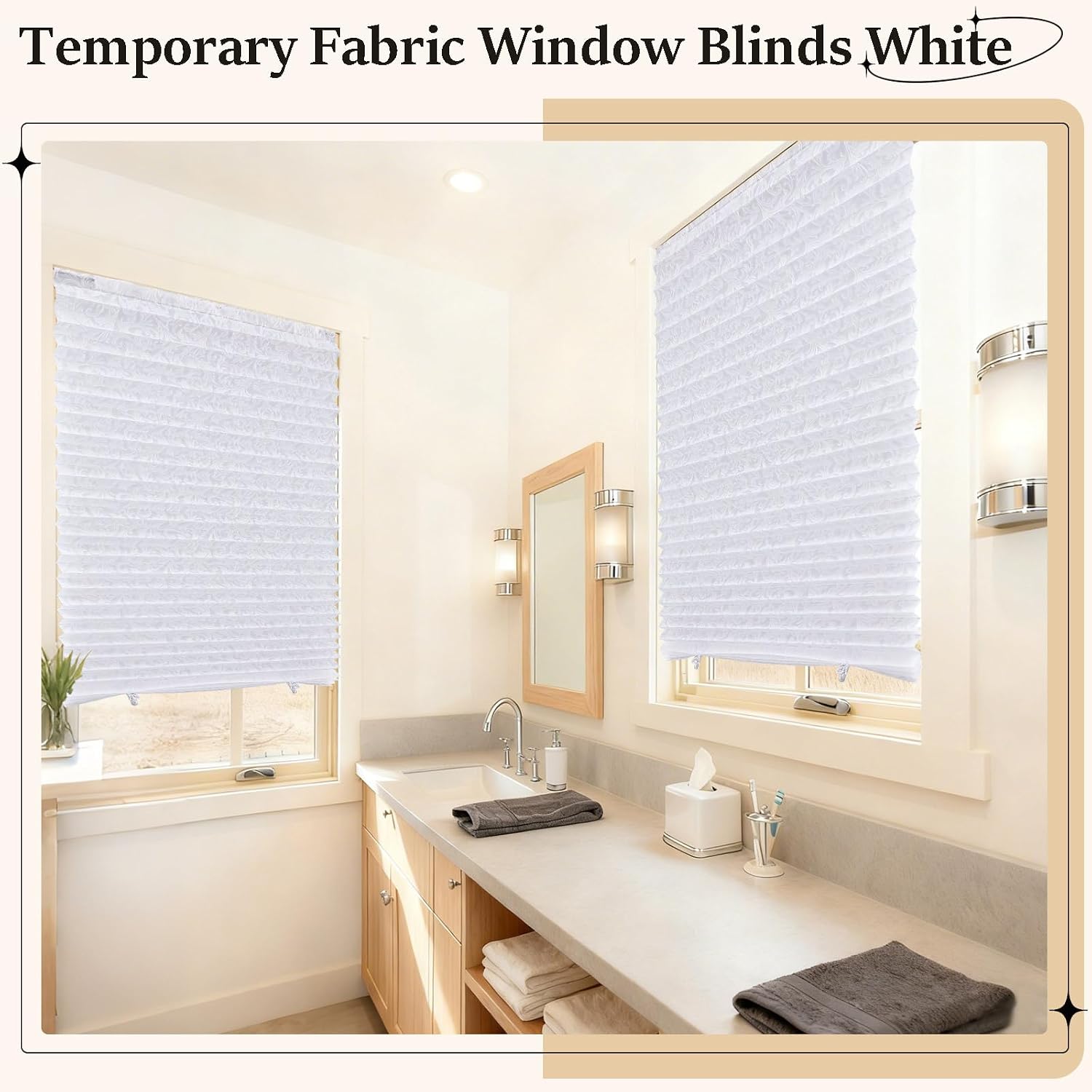 2 Pack PP Non-Woven Fabric Shades for Window, with Phoenix Tail Pattern, No Drill No Tools Cordless Light Filtering Blinds with Clips, 24" W X 59" L, Cut to Size, Adhesive Pleated Blinds