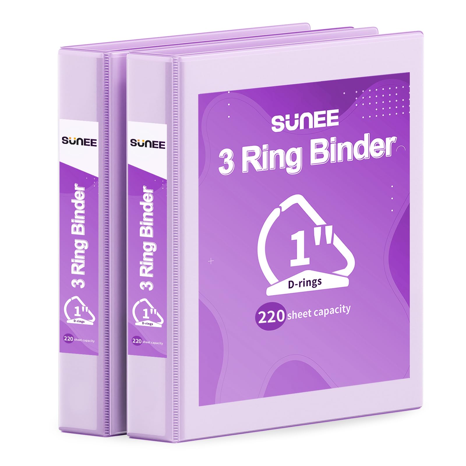 SUNEE 3 Ring Binder 1 Inch D Ring, Clear View Binder Three Ring PVC-Free (Fit 8.5x11 Inches) for School or Office Supplies, Light Purple, 2 Pack