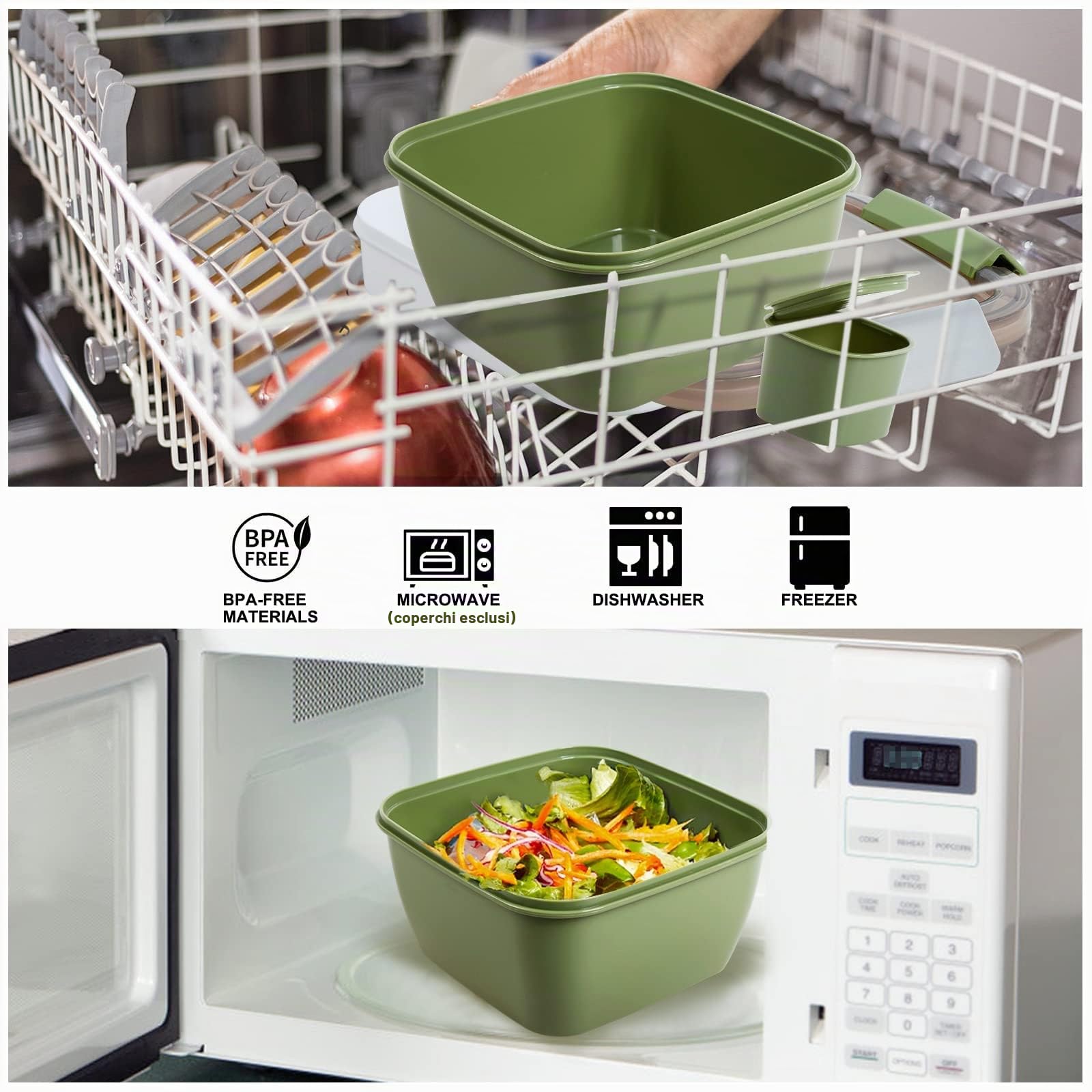 Greentainer Lunchbox Bento Box a prova di perdite con 1 forchetta, contenitore per insalata con contenitore per condimento, 3 scomparti, ideale per scuola, lavoro, picnic, viaggi, campeggio