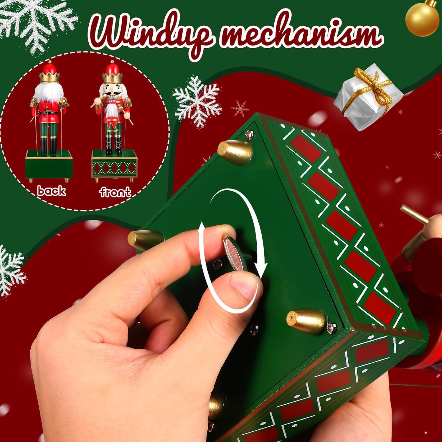 32cm Red Wooden Nutcracker Music Box with Drum Traditional Xmas Nutcracker Ornaments Christmas Decoration Musical Box Decor for Holiday Home Display