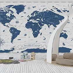 Papel de Parede Autocolante Adesivo Fotomural Painel Fotográfico Mapa Mundi Azul Decoração 2,50 X 3,00 Metros
