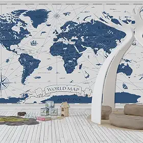 Papel de Parede Autocolante Adesivo Fotomural Painel Fotográfico Mapa Mundi Azul Decoração 2,50 X 3,00 Metros