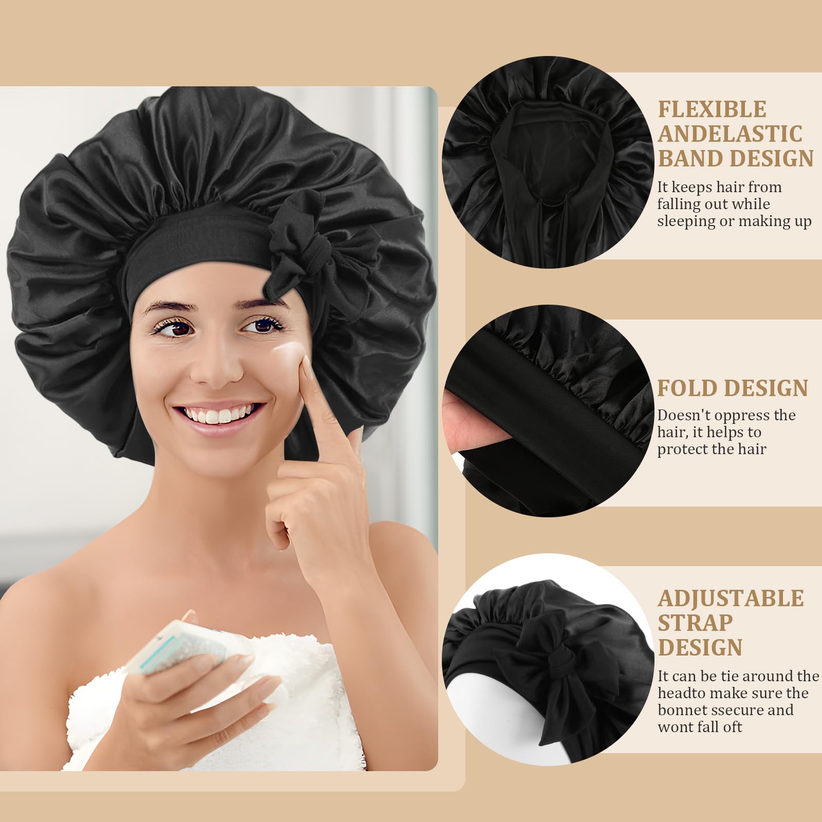 2 Pezzi Cuffia Seta Capelli Ricci,Cuffia Seta Capelli Notte,Cuffia Per Capelli Ricci Da Notte