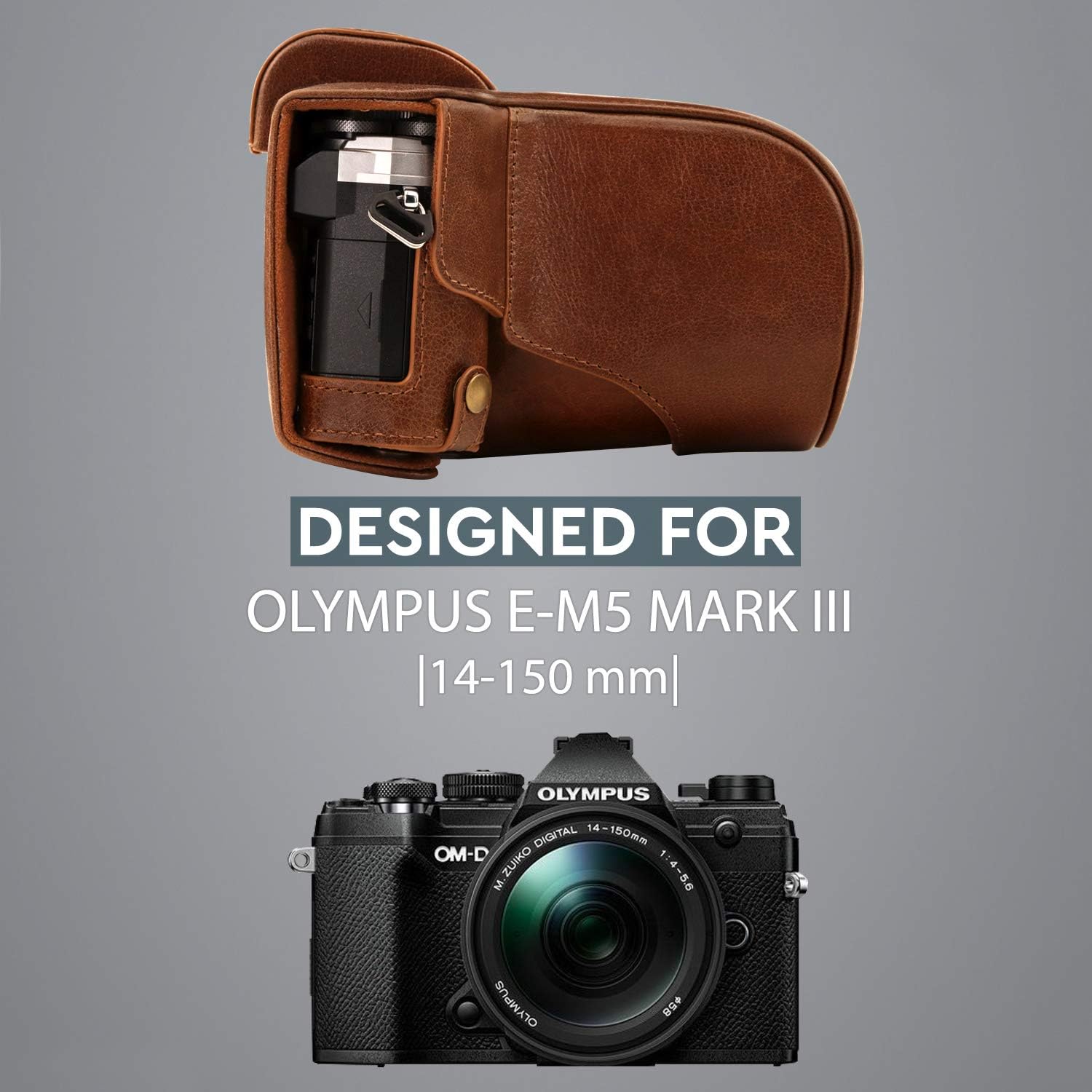 Megagear MG1863 Ever Ready Genuine Leather Camera Case Compatible With Olympus Om-D E-M5 Mark Iıı - Brown
