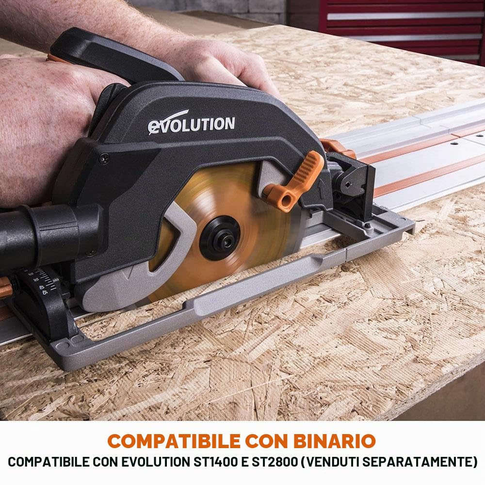 Evolution Power Tools - R185CCSX+ Sega Circolare Multi-Materiale 185 mm Compatibile con Binario Guida (Pacchetto Plus con Custodia da Trasporto), 230 V