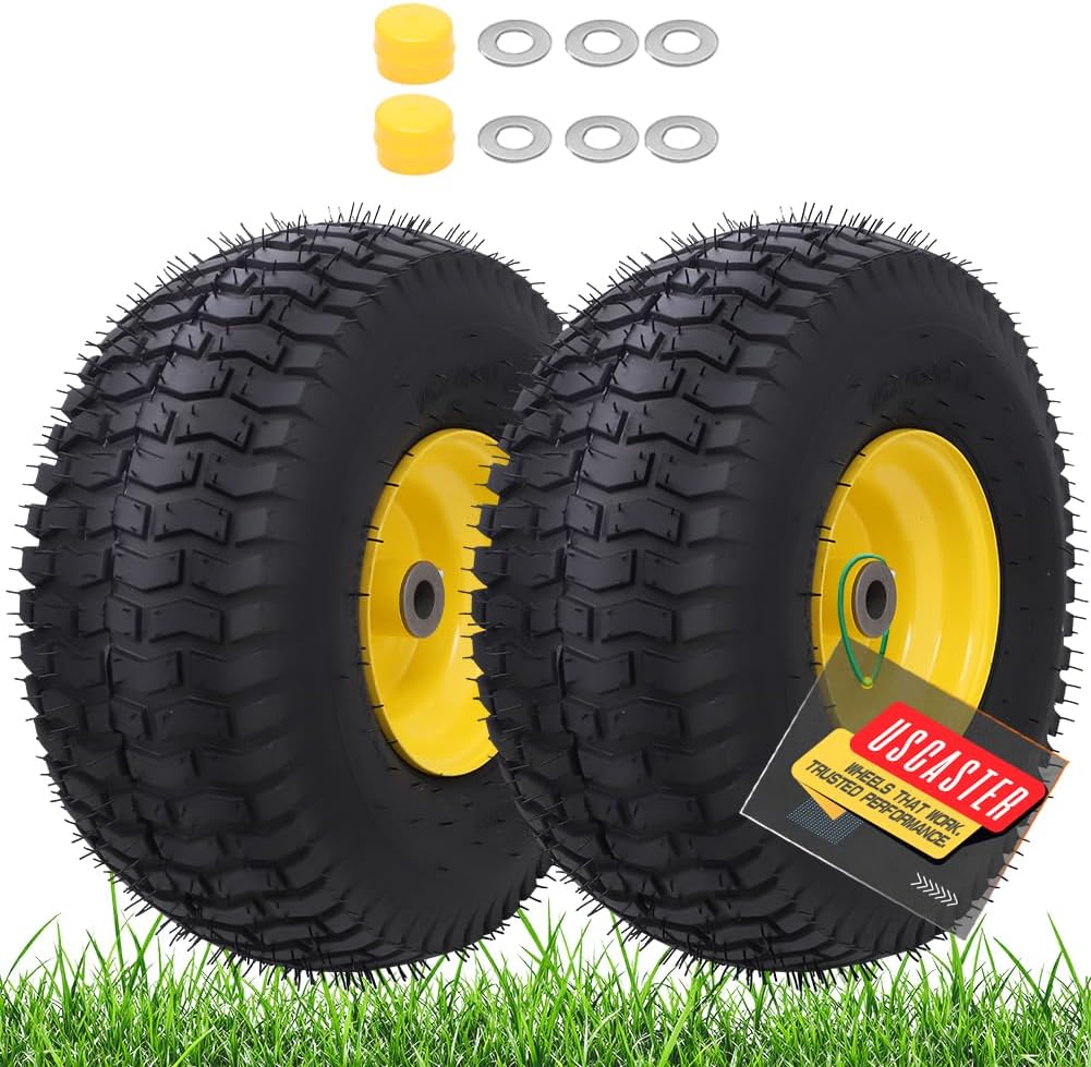 15x6.00-6nhs Lawn Mower Tires Tubeless (2 Pack),Replacement Riding Lawn Mower Front Tires,Compatible withRiding Mowers and Lawn Tractor, 3" Centered Hub and 3/4" Bushings?Yellow) 15x6.00-6 (Tubeless,Centered Hub,Bushings) Yellow