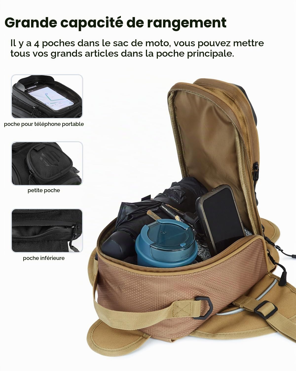 ILM Sacoche de Réservoir Moto-Oxford Saddle Marron Tank Bags Moto avec Sac Magnétique Fort