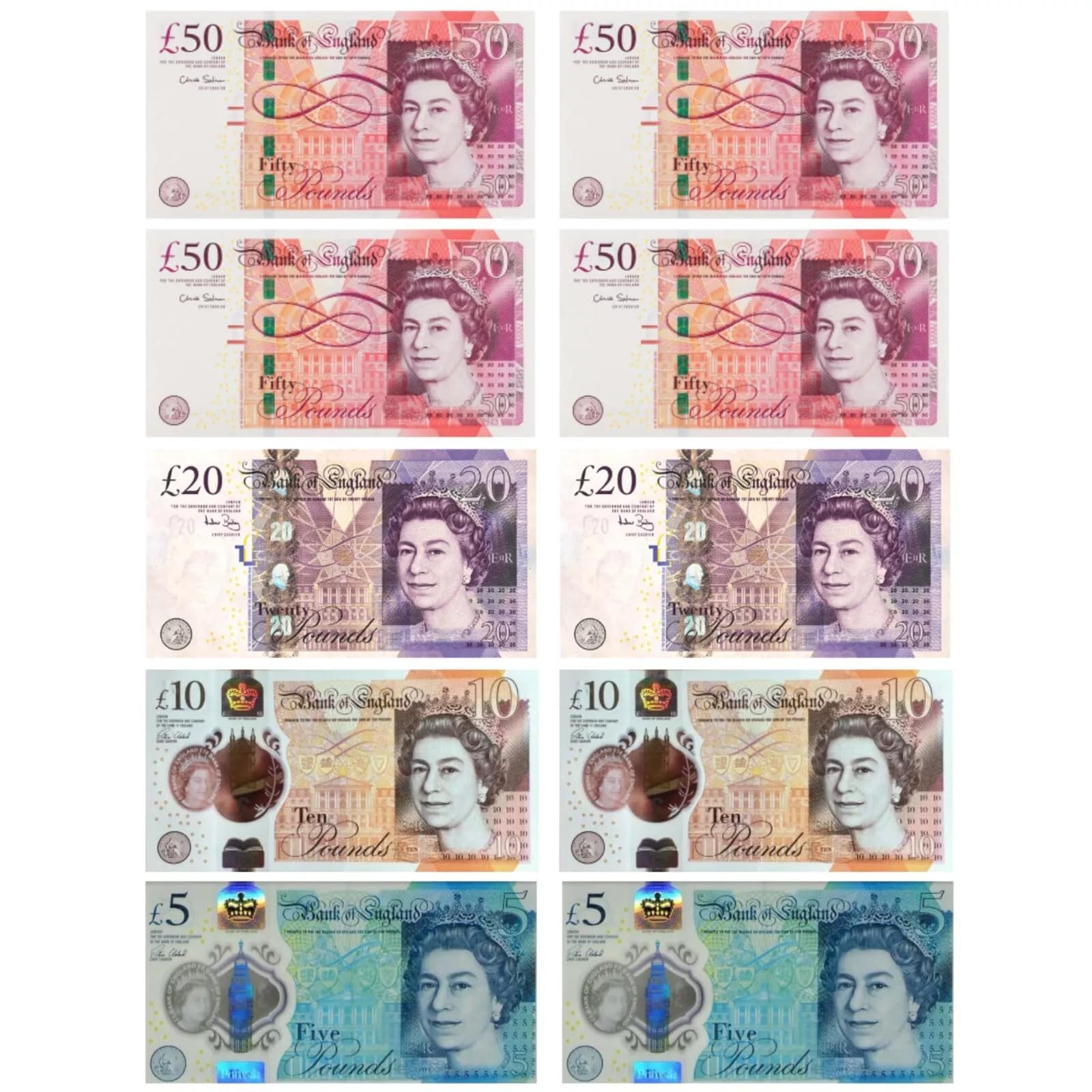 £50 £20 £10 £5 Notes Edible Money Wafer Rice Paper Cupcake Toppers x10 Uncut