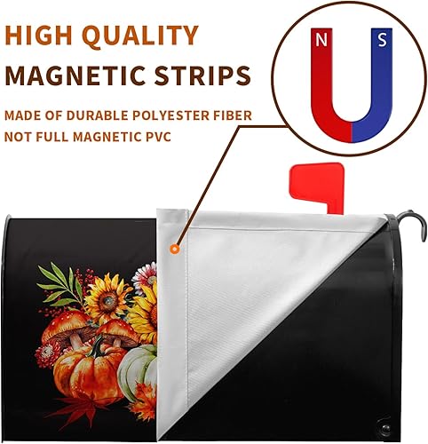 Miniatura 5 de Fundas magnéticas para buzón de otoño, tamaño estándar, diseño de calabaza, girasol, hojas de arce, buzón de correo, cubierta impermeable para