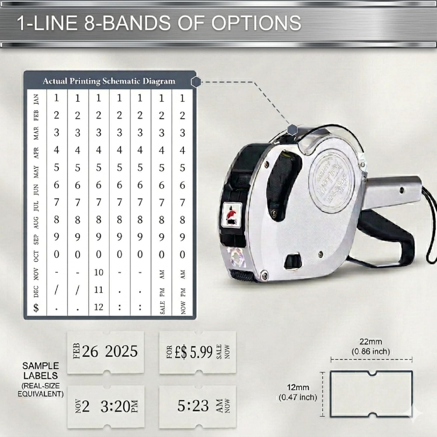 JayCo by MoTEX Professional MX-5500NEW 1 Line 8 Digits Date Marking Gun Kit - Includes 7,000 Blank Labels, Label Scraper and 1 Pre-Loaded Inker with 2 Ink Refill