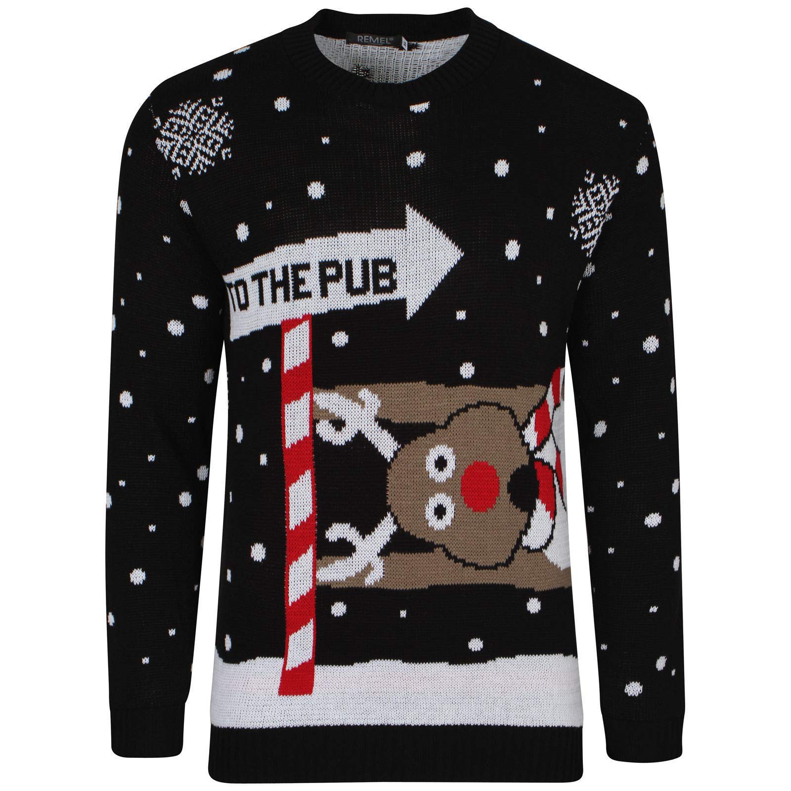 GOSTYLES Unisex “to The Pub” Christmas Jumper, Funny Reindeer Xmas Sweater for Men & Women, Festive Novelty Knitwear for Holiday Parties, Ugly Christmas Jumper (Black, XXL)