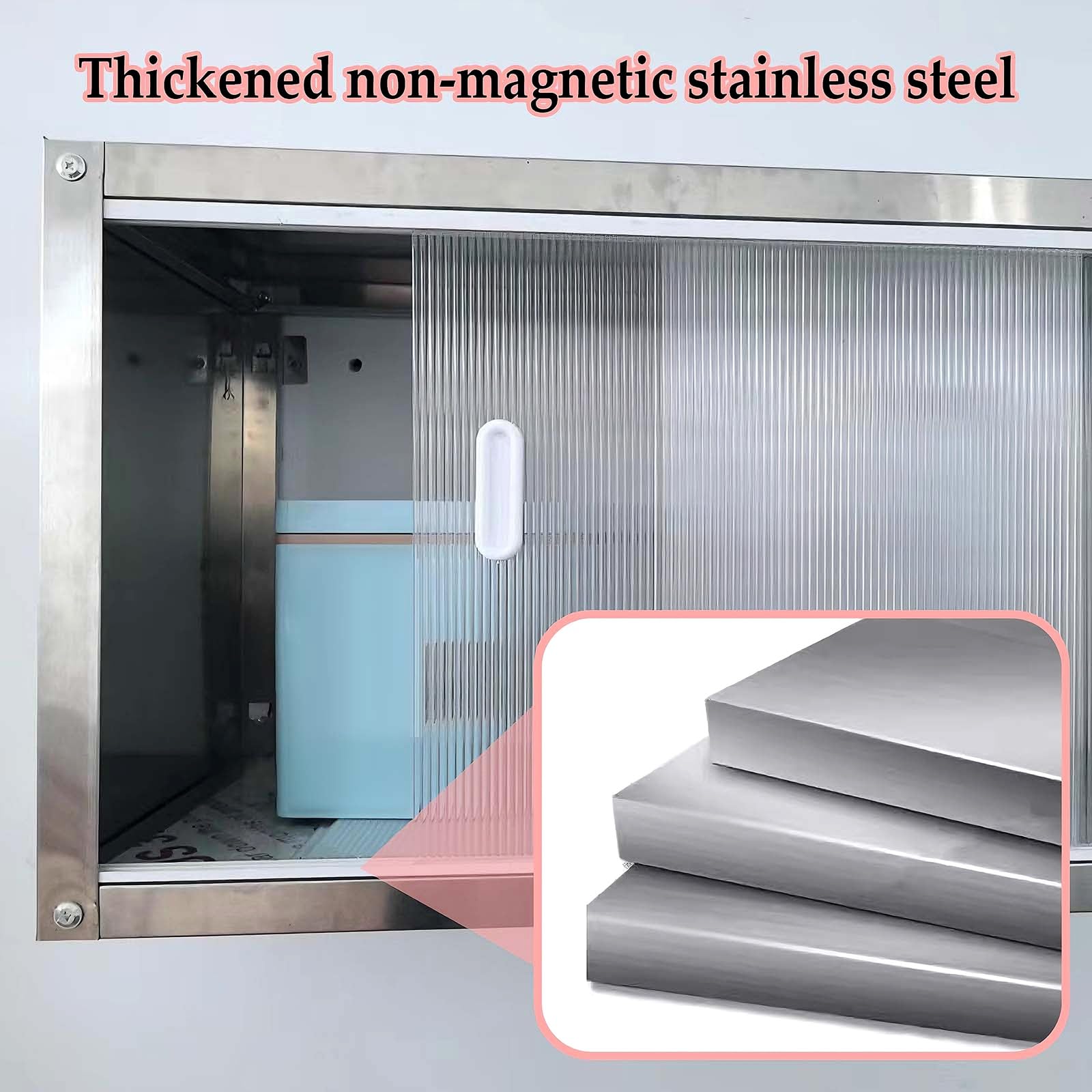 Hängeschrank Küche aus Edelstahl Mehrzweckschrank mit Acryl-Schiebetüren Wandhängende Metallschrank für Küche, Garage, Werkstatt, Restaurant, Waschküche(90 * 30 * 70cm/35.4 * 11.8 * 27.6in)