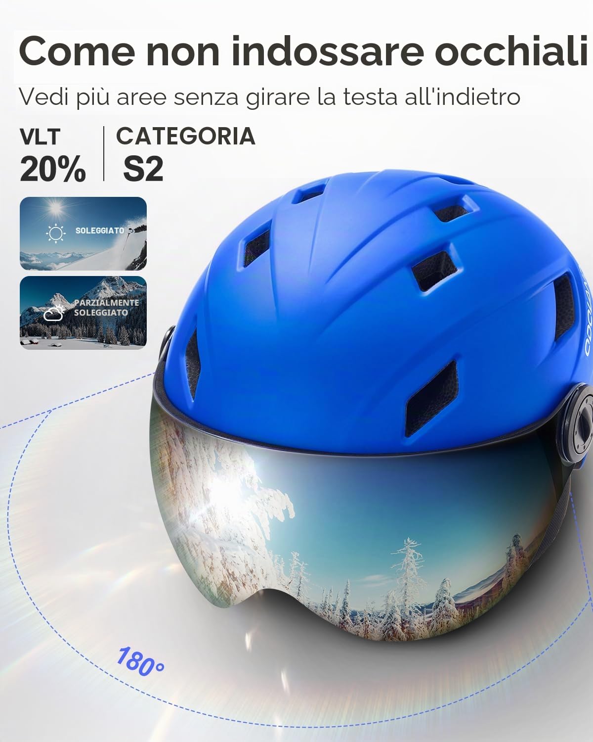 Odoland Casco da Sci per Bambini con Visiera per Ragazzi e Ragazze, Casco da Sci Regolabile con Cinturino con Fibbia Magnetica per Bambini dai 3 ai 12 Anni