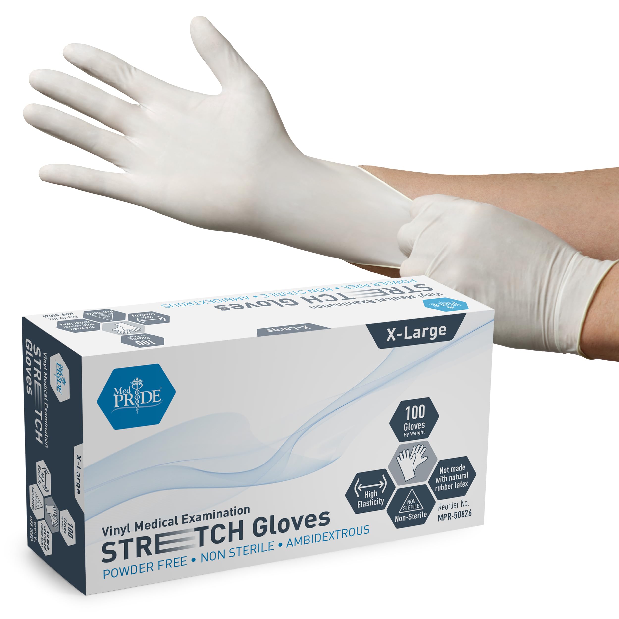 MED PRIDE Medical Examination Stretch Vinyl Gloves, | Ultra-Stretchy Disposable Safety Gloves| Heavy-Duty