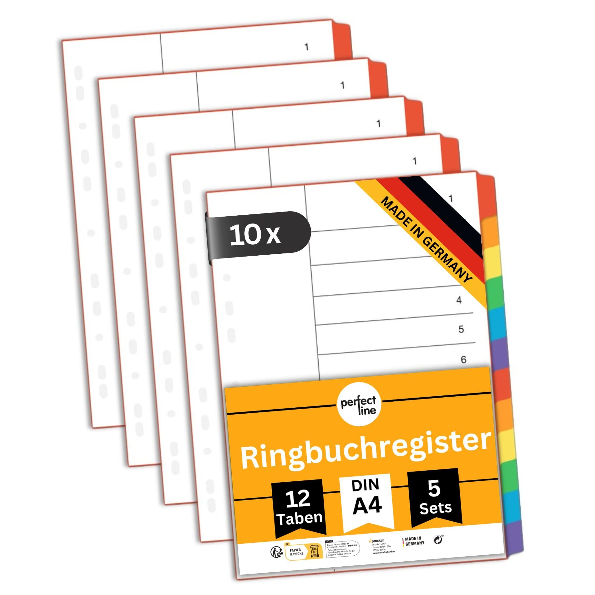 perfect line Segregator DIN-A4, 12-częściowy, zestaw 50 sztuk, karton, Made in Germany