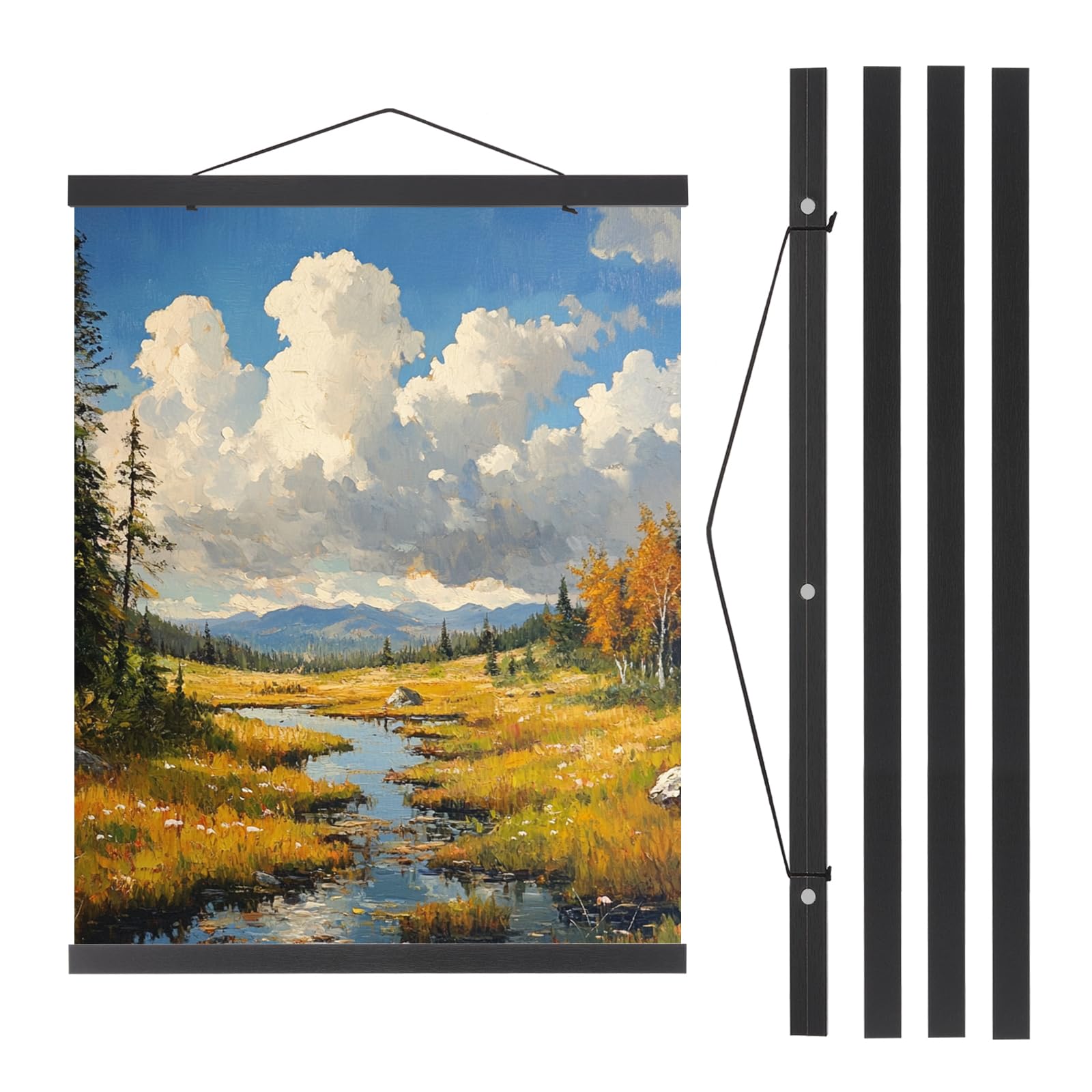 PATIKIL 2 Set Magnetischer Posteraufhänger Rahmen 24 Zoll Holz Magnet Bilderaufhänger Rahmen Breites Aufhängeset Für Fotos Bilder Kunstwerke Karten Schwarz