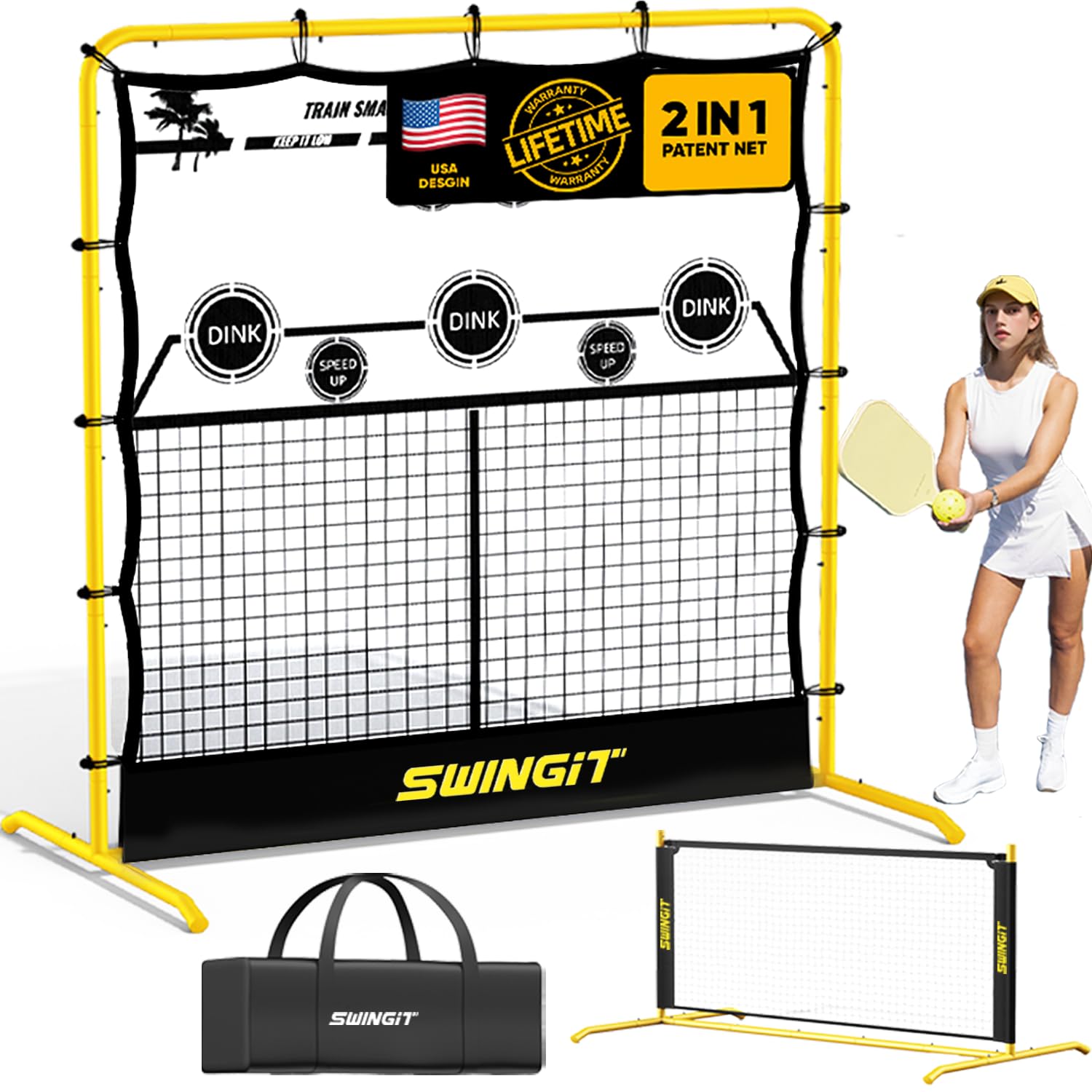 Portable Pickleball Rebounder Net, 2in1 Solo Training Net System for Dinks, Volleys & Drives, USAPA Approved Accuracy Trainer with Carry Bag, Outdoor & Indoor Use Prefer Backyard, Driveway, Garage-image-39
