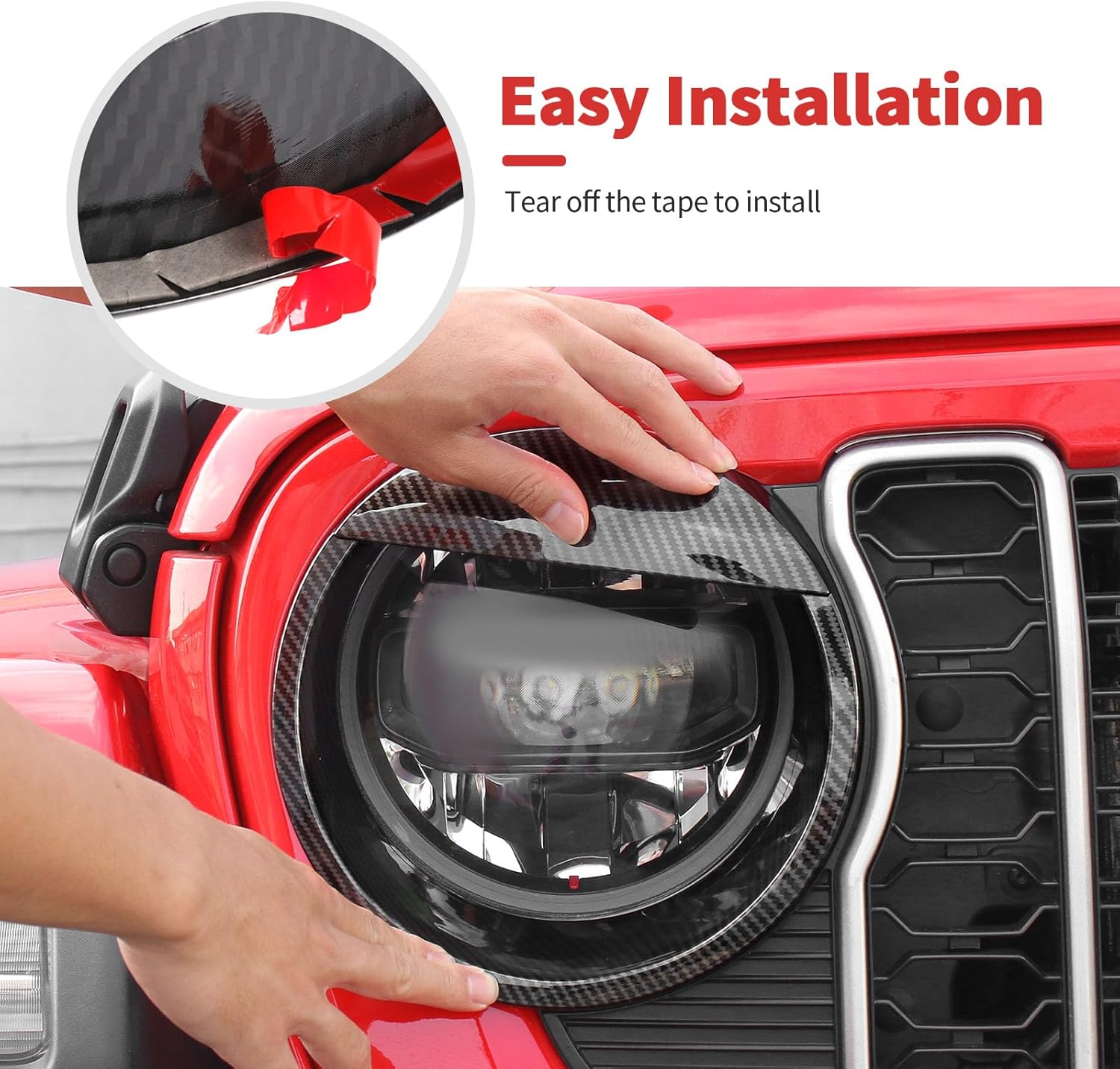 Front Light Headlight Bezels Ring Cover Trim Compatible with 2024-2025+ Jeep Wrangler JL JLU & Gladiator JT(Carbon Fiber)