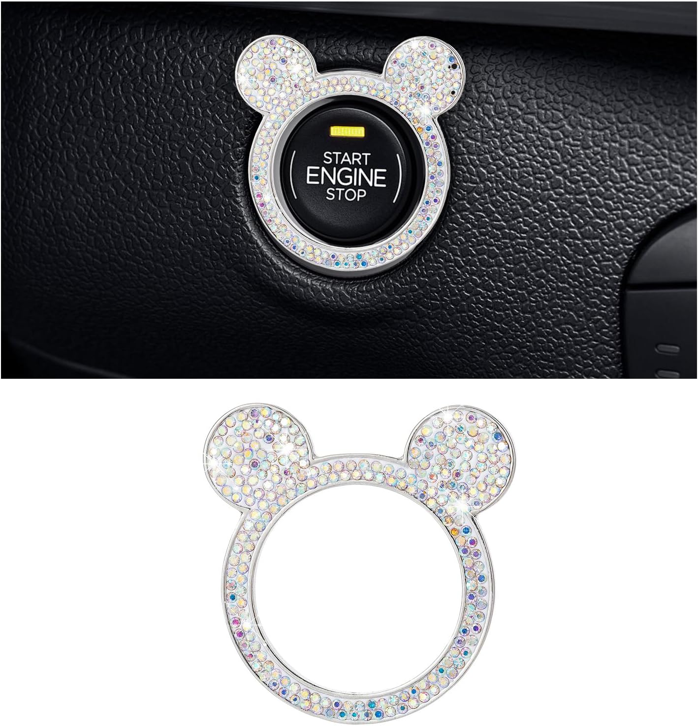 Augeny Bling Car Engine Start Button Cover, Rhinestone Key Ignition Knob Ring, Sparkling Push to Start Button Sticker for Women, Universal Car Accessories for Interior Decoration (1PC, AB)