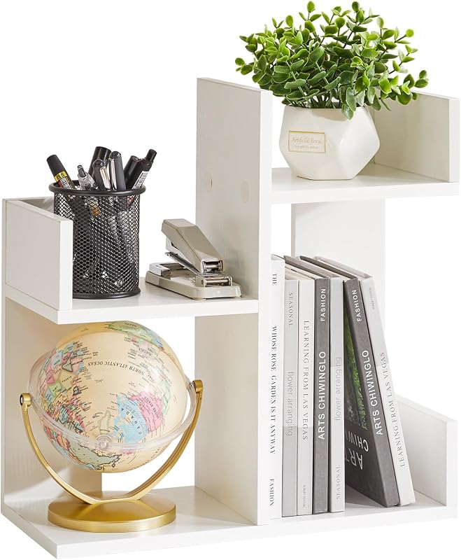 Aibiju Organizador de escritorio pequeño blanco, estantería de cactus de árbol de 2 niveles, organizador de escritorio de madera, estante pequeño para plantas blanco YD-DSR002W